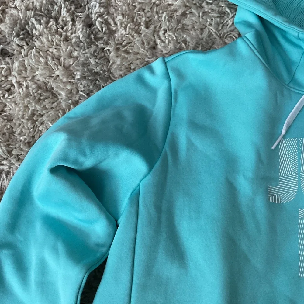 Nike Dri-FIT Just Do It Hoodie Womens Large Turquoise Blue Pullover Sweatshirt
